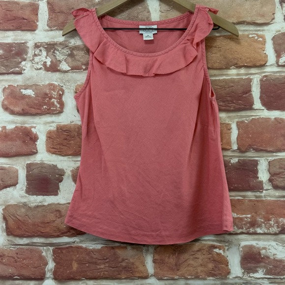 Ann Taylor Tops - Ann Taylor Loft Top Women's 8 Petite Pink 100% Linen Ruffle Casual Tank Shirt